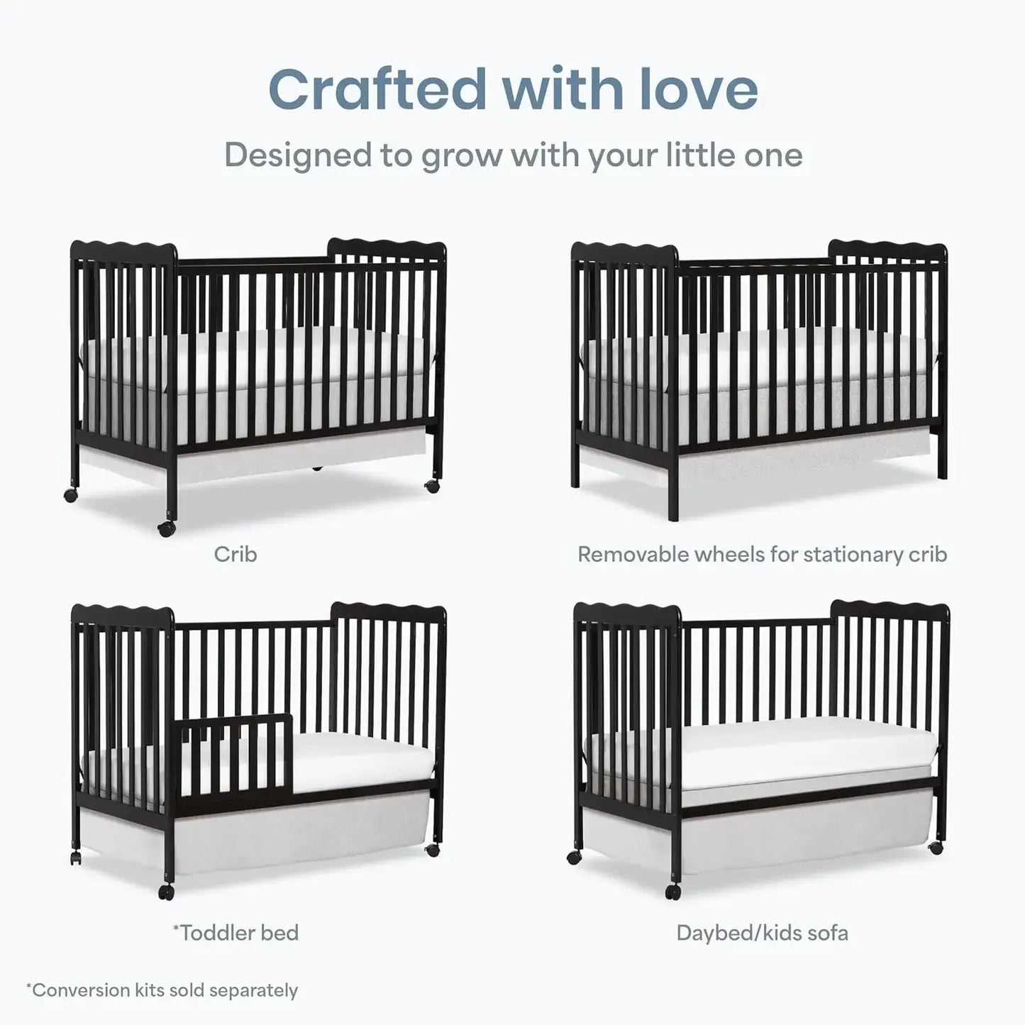Classic 3in1 Convertible Baby Crib Converts to Day Bed