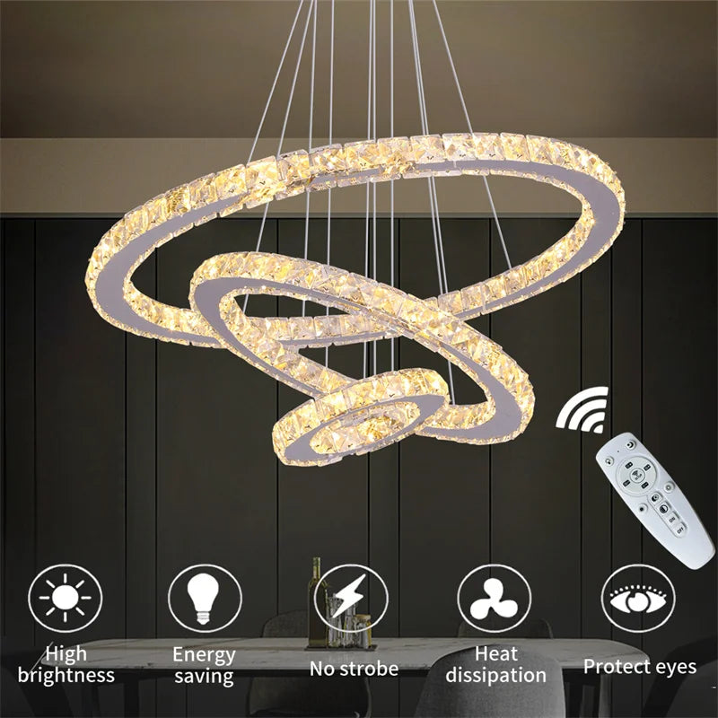 GreeLustr Modern Stainless Steel Crystal Pendant Chandelier Dining Room