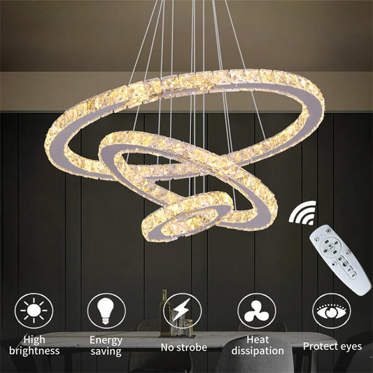 GreeLustr Modern Stainless Steel Crystal Pendant Chandelier Dining Room