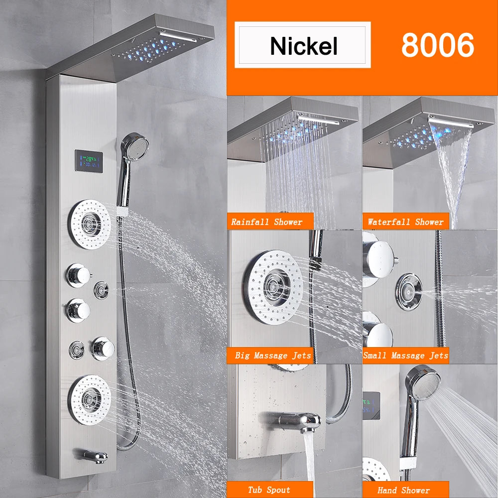 Suguword LED Shower Panel Column With Massage And Temperature Display
