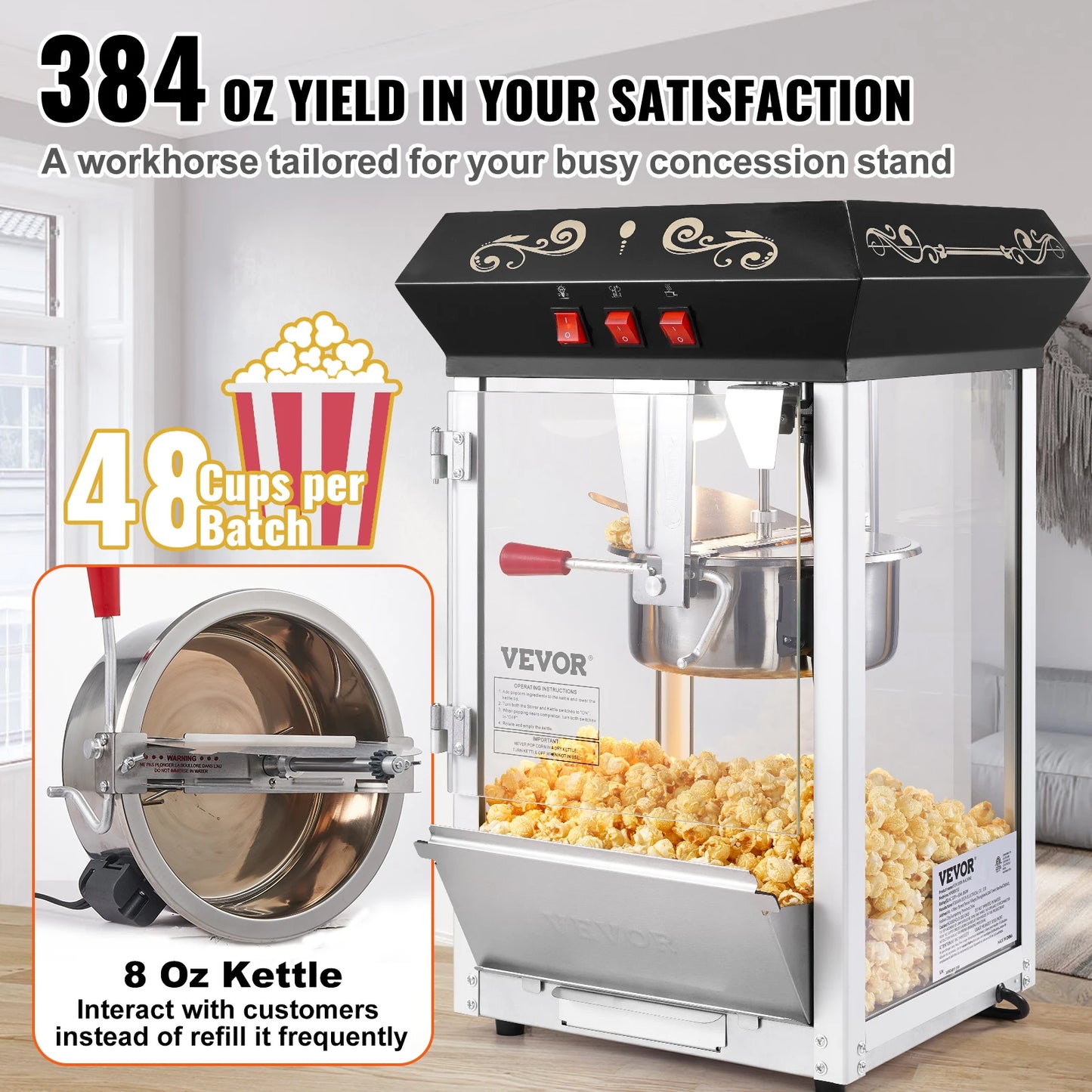 SucceBuy Popcorn Popper Maker Kettle Countertop Movie Theater Style