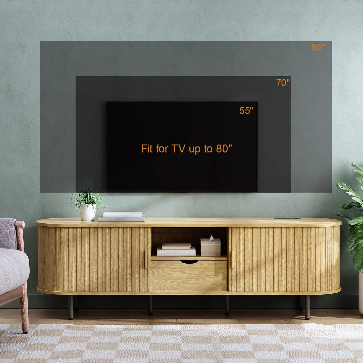 ONBRILL TV Stand With Power Outlet Storage And Drawer