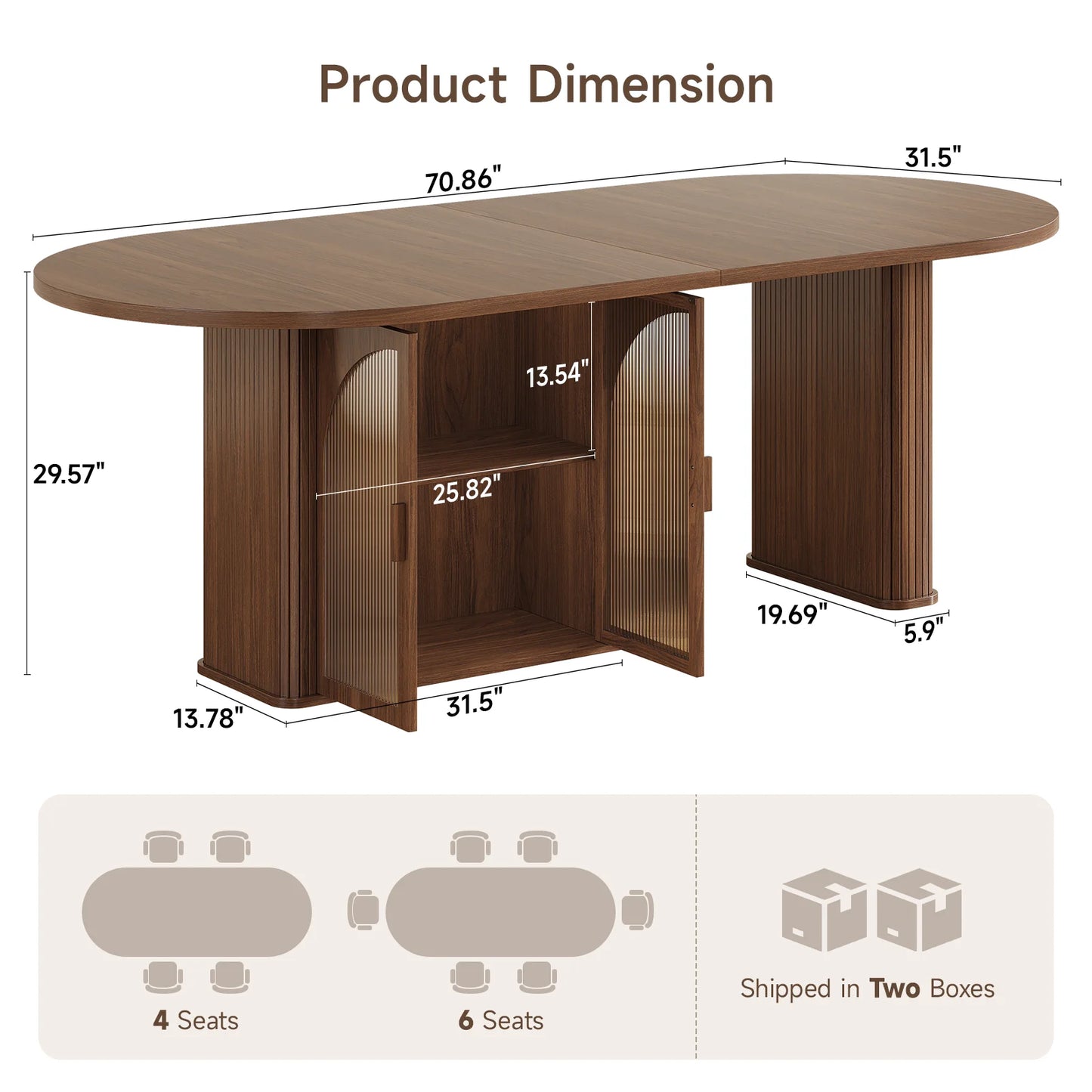ONBRILL Oval Dining Table With Two Tier Storage And LED