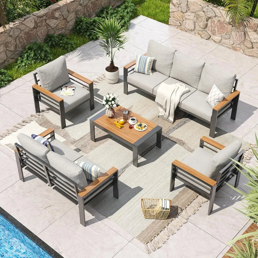Aluminum Patio Furniture Set With Cushioned Seating And Waterproof Cover