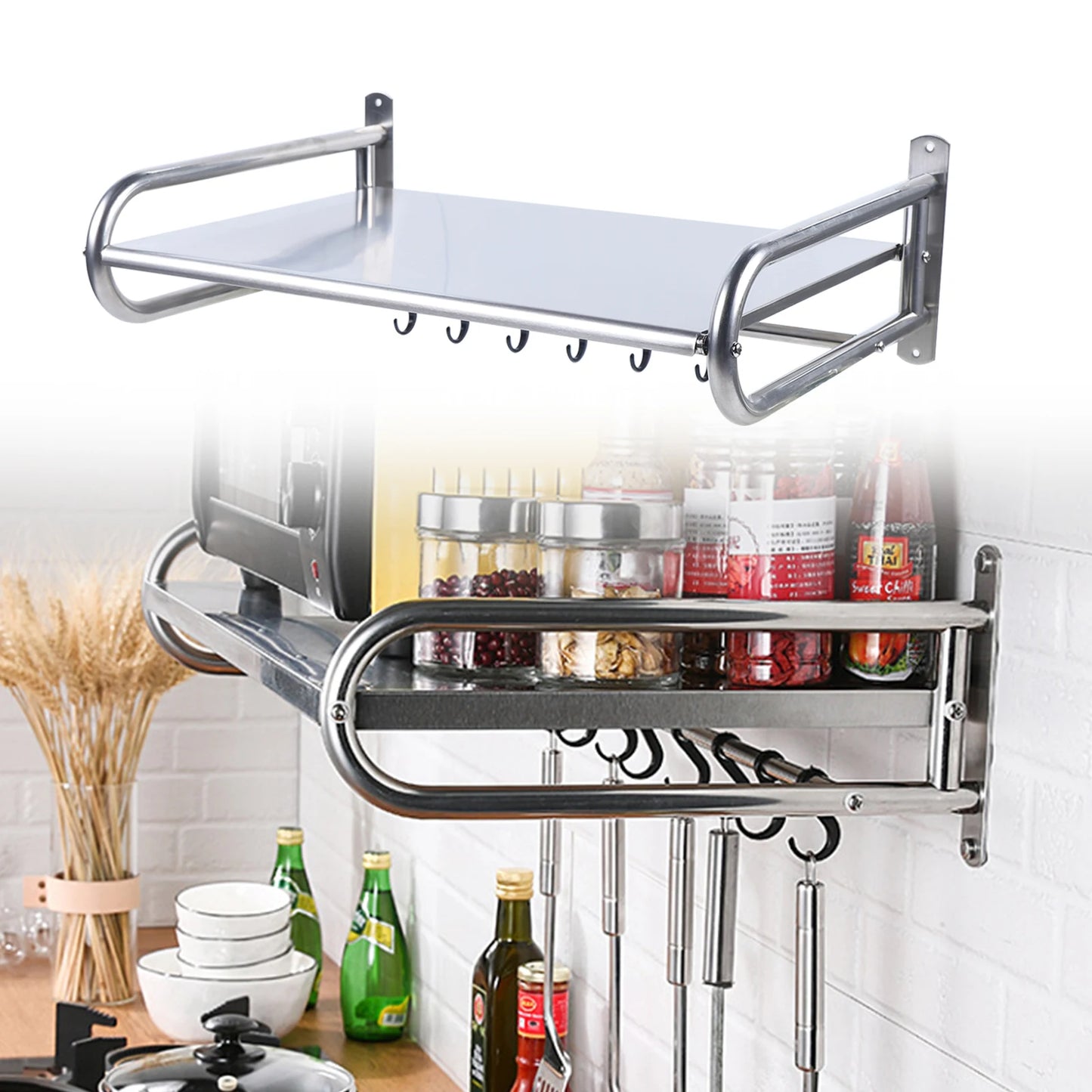 Stainless Steel Wall Mount Microwave Oven Rack Kitchen Shelf