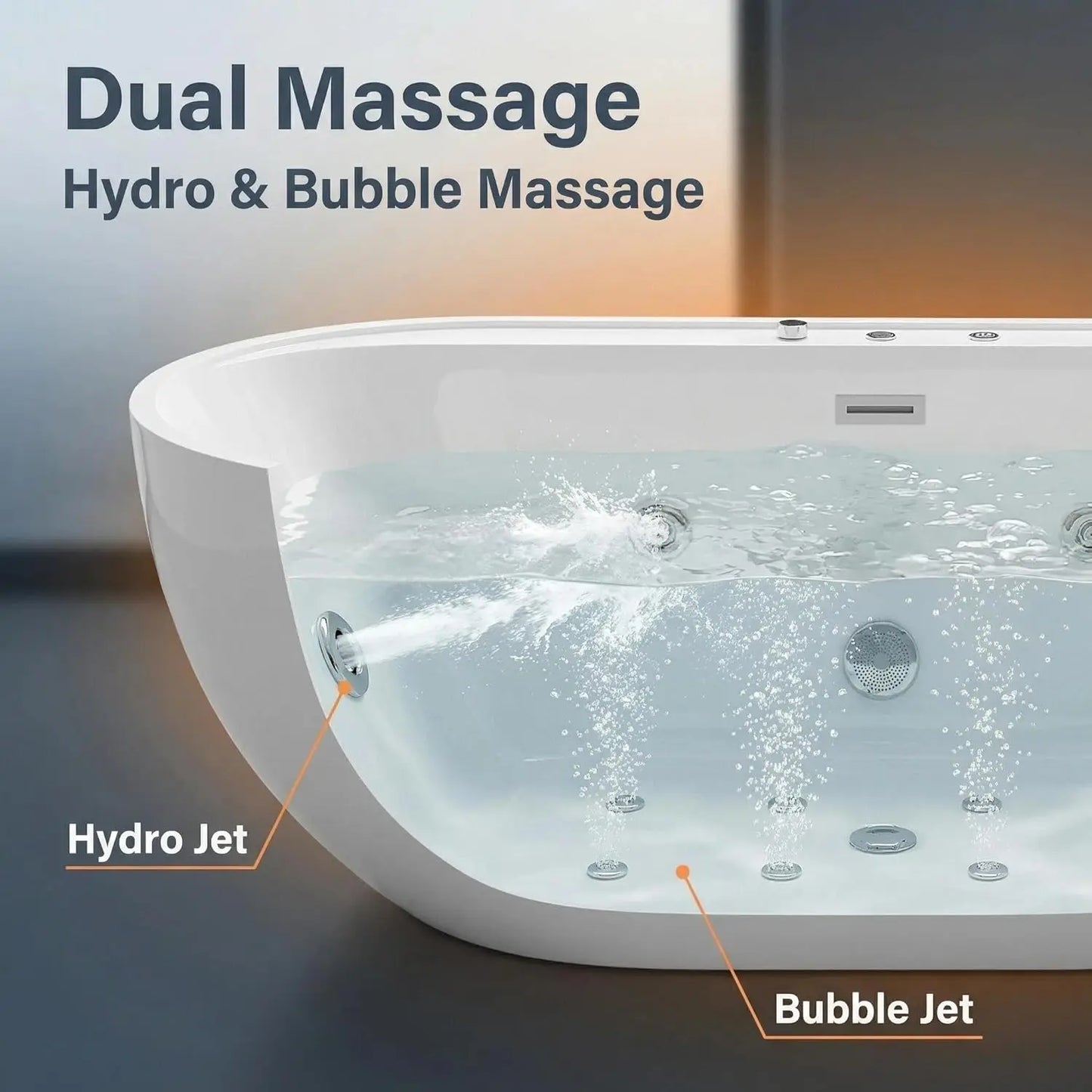 Two Person Jetted Bathtub With Chromatherapy 8 Jets 750W Motor