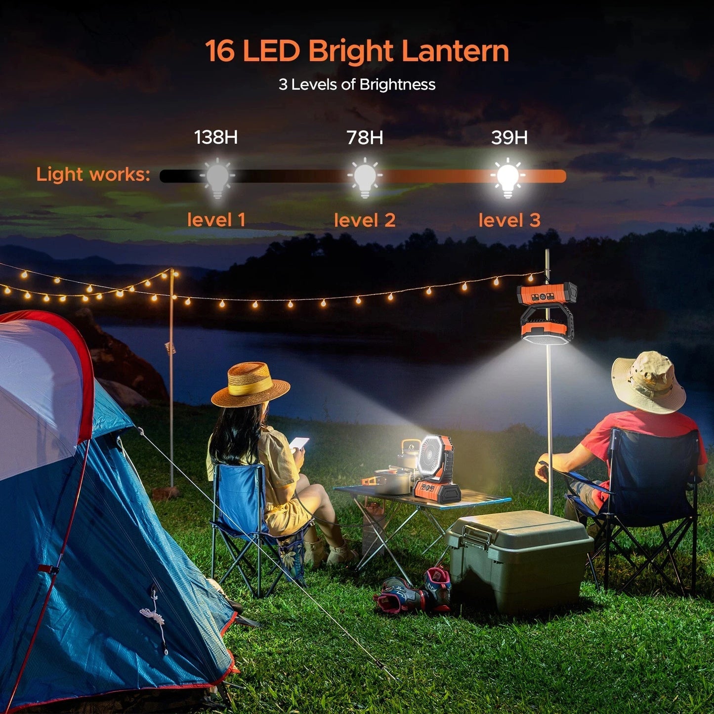 Portable Camping Fan With 20000mAh Battery And LED Light