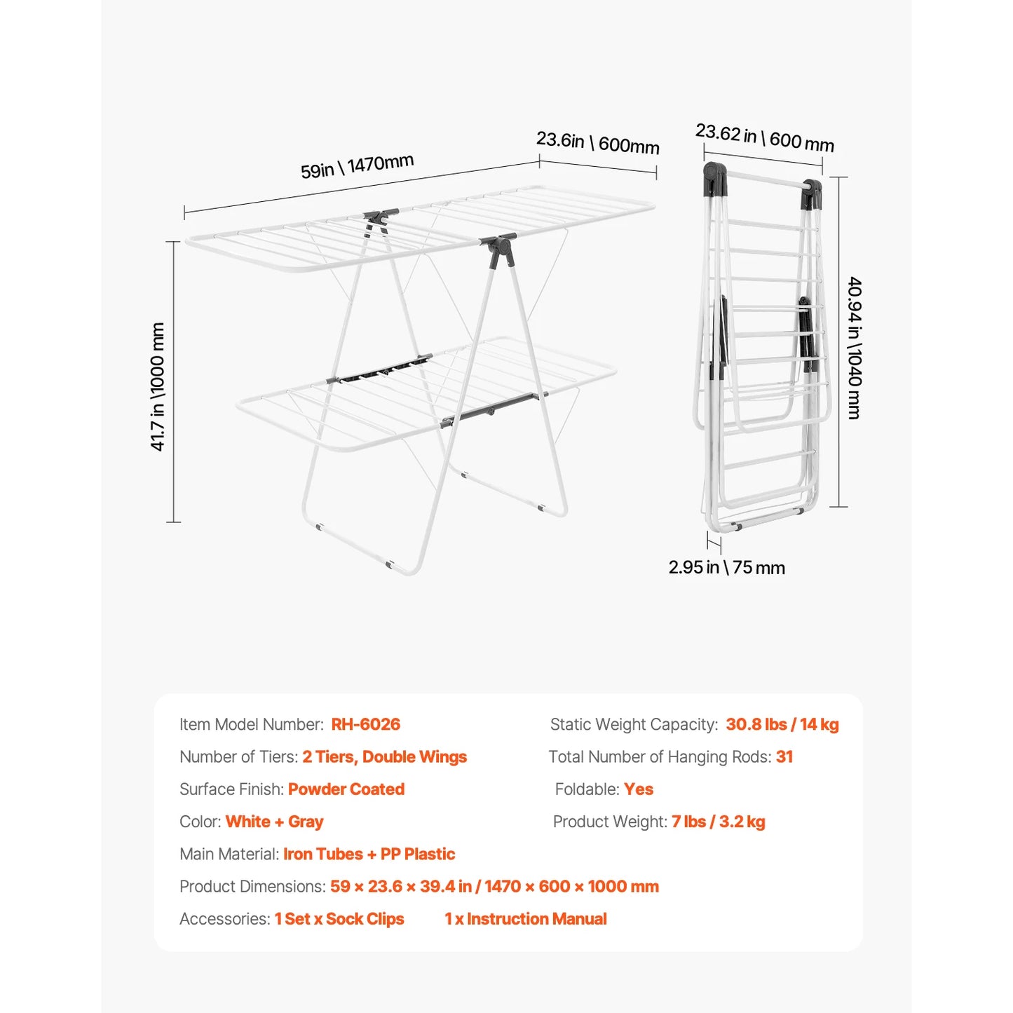 Adjustable Foldable Clothes Drying Rack For Indoor Outdoor