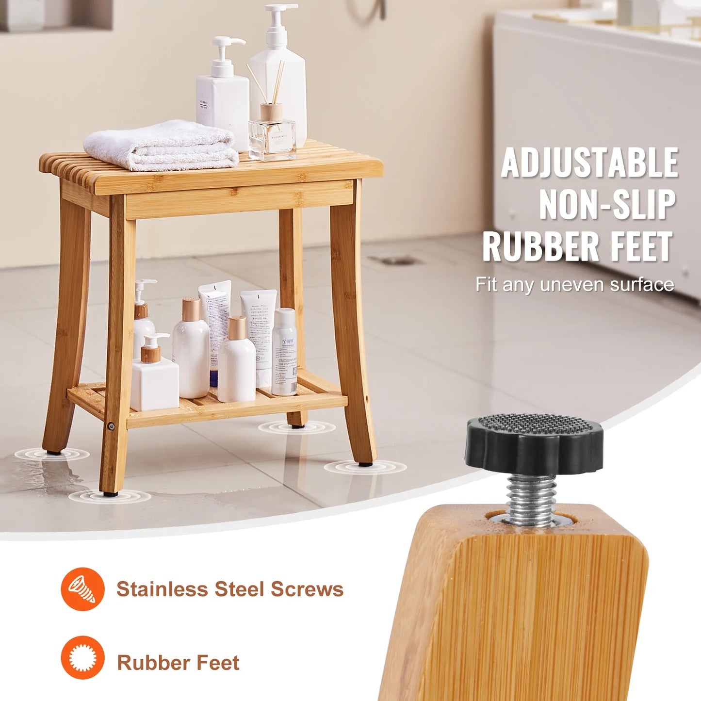 SucceBuy Bamboo Shower Bench With Storage Shelf Waterproof