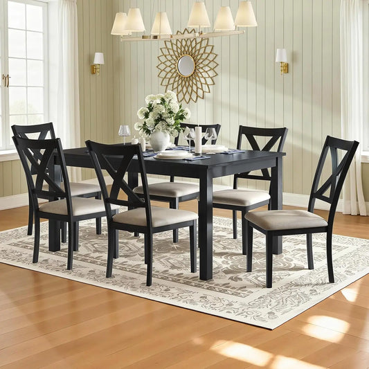 Premium Solid Wood Farmhouse Dining Table Set Seats Six