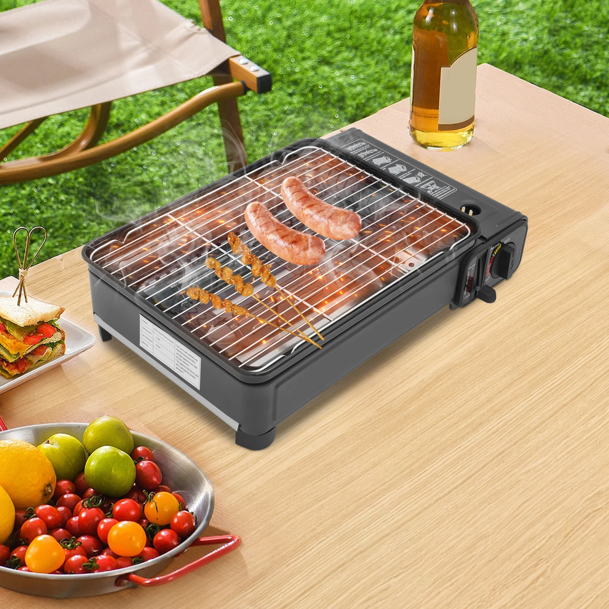 Portable Butane Gas Camping Grill Stove With Piezoelectric Ignition