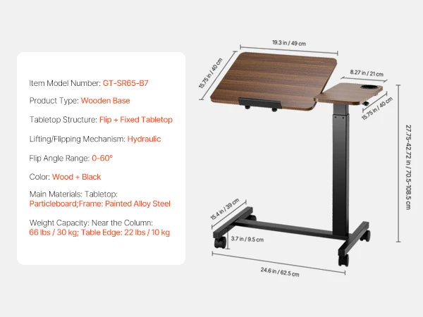 VEVOR Overbed Table With Swivel Casters Height And Angle Adjustable