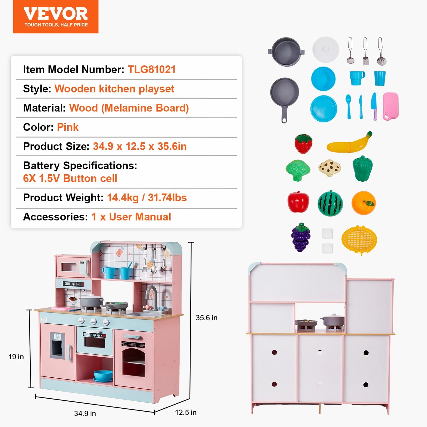 SucceBuy Pretend Play Kitchen Toy Set With Lights And Sounds