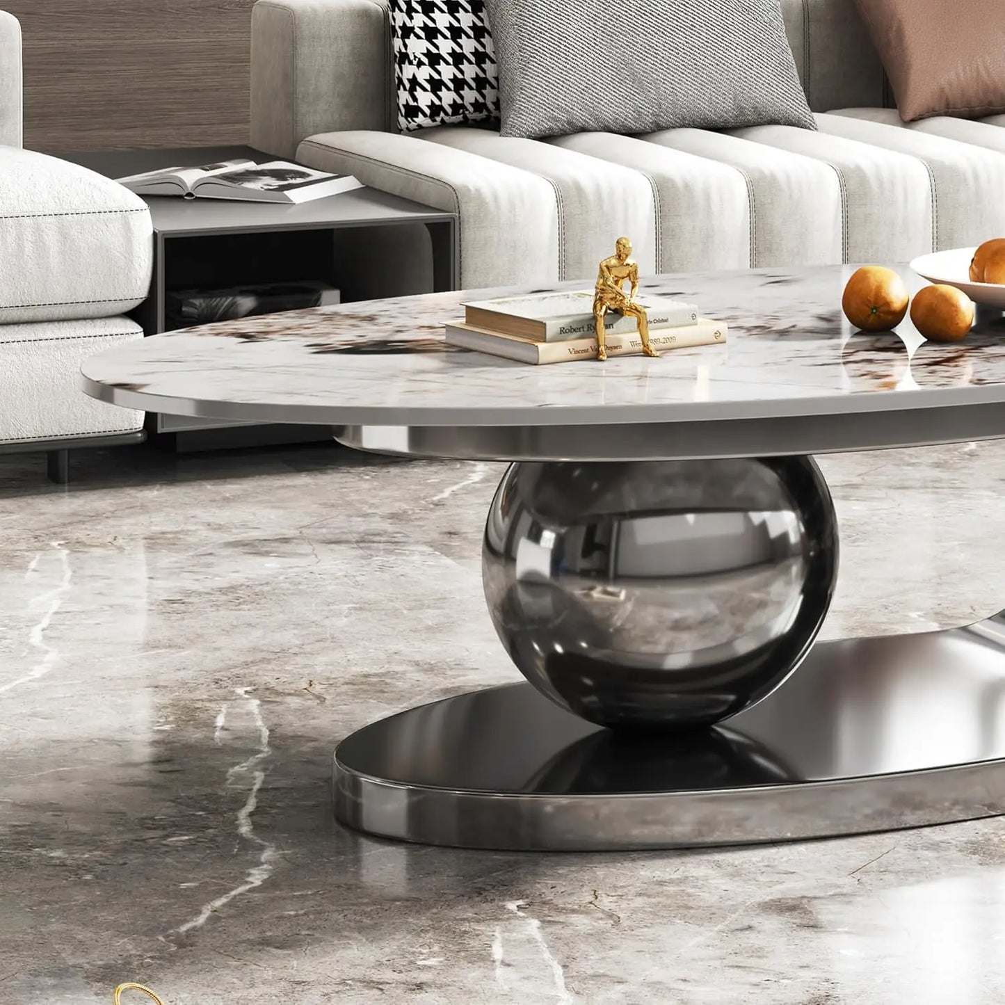 Modern Coffee Table With Silver Stainless Steel Pedestal