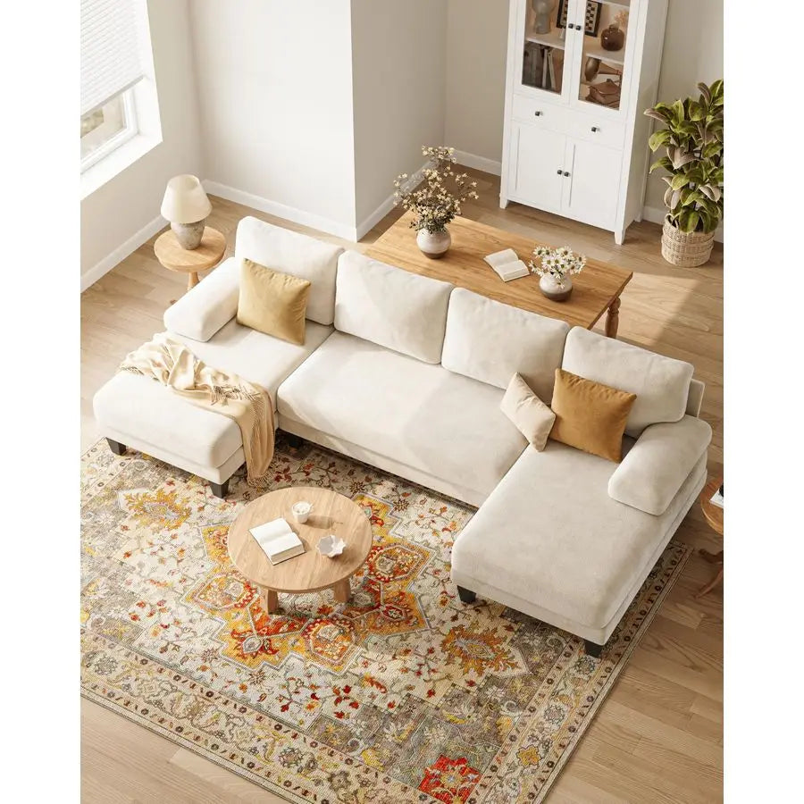 MBVM UShaped Sectional Sofa 112Inch With Double Chaise Warm White