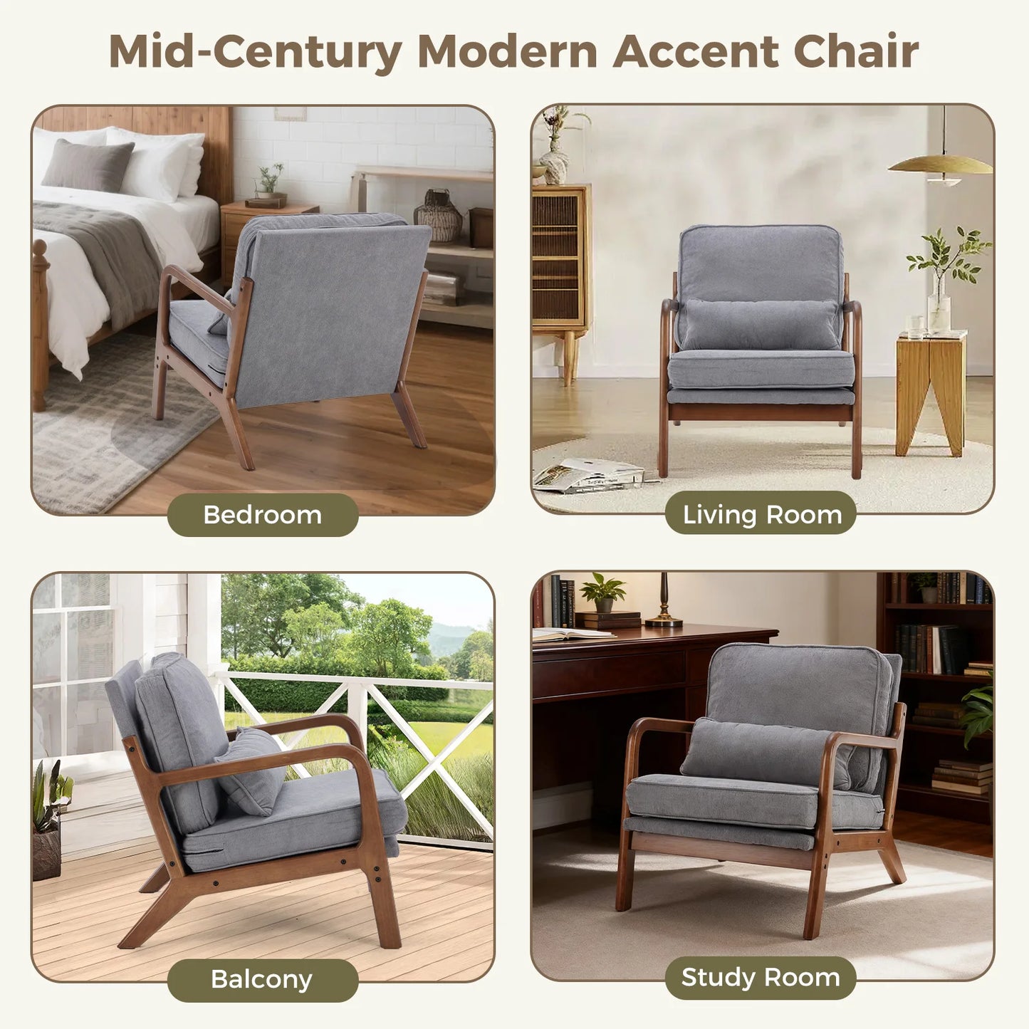 JHK Mid Century Modern Chair With Solid Wood Frame