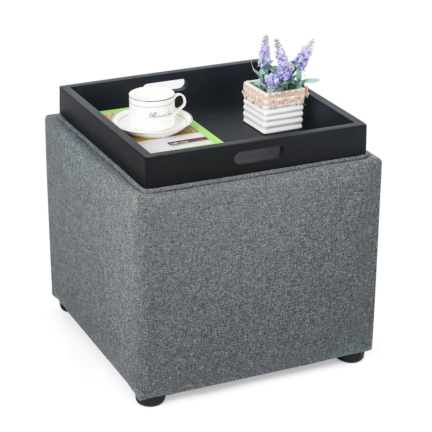 High Cube Ottoman Storage Bench With Tray Upholstered Vanity Stool