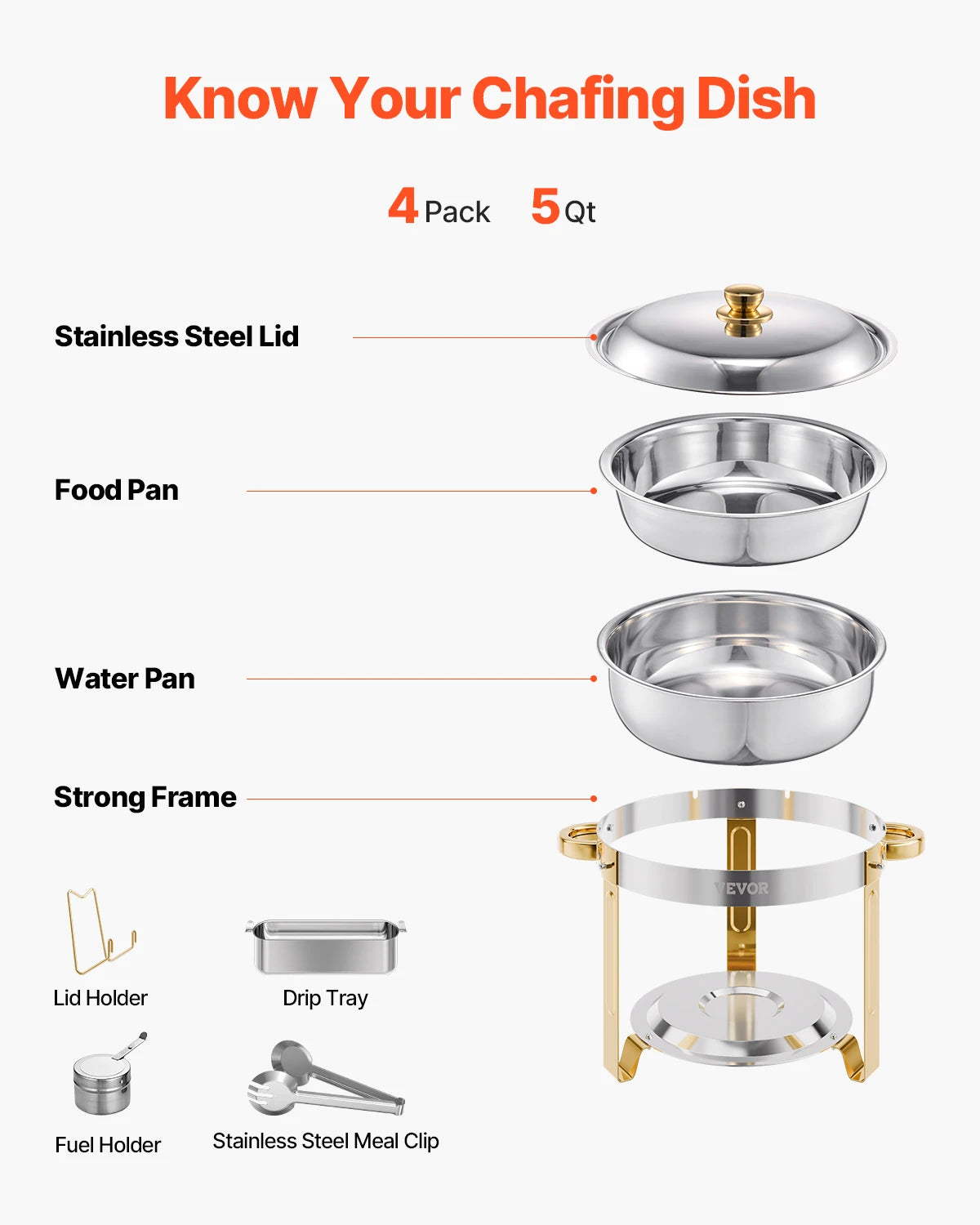 SucceBuy Chafing Dish Buffet Set Stainless Steel with 4 Pans