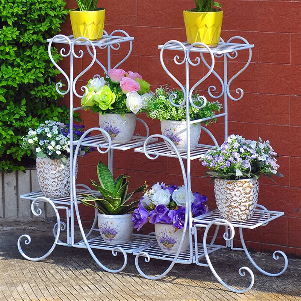 4 Tier Metal Plant Stand Indoor Outdoor Garden Rack Organizer