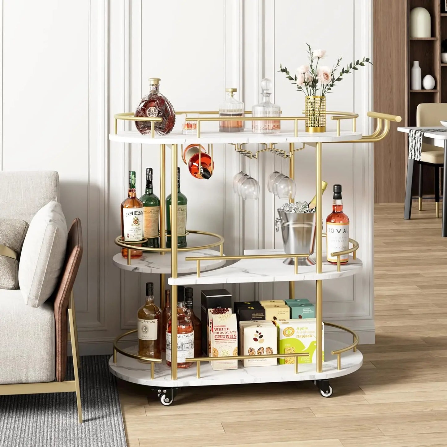 HiMISS Three Tier Drinks Trolley Bar Cart With Wheels