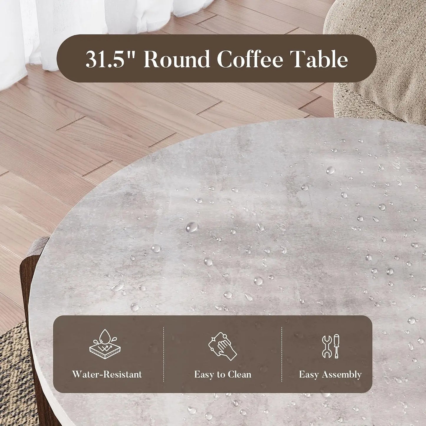 Modern Round Coffee Side Table Set Faux Marble Wooden Top