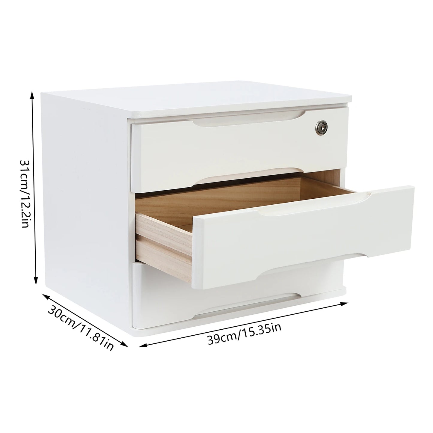 Wooden 1 2 3 Tier Desktop Storage Box Lockable Drawers