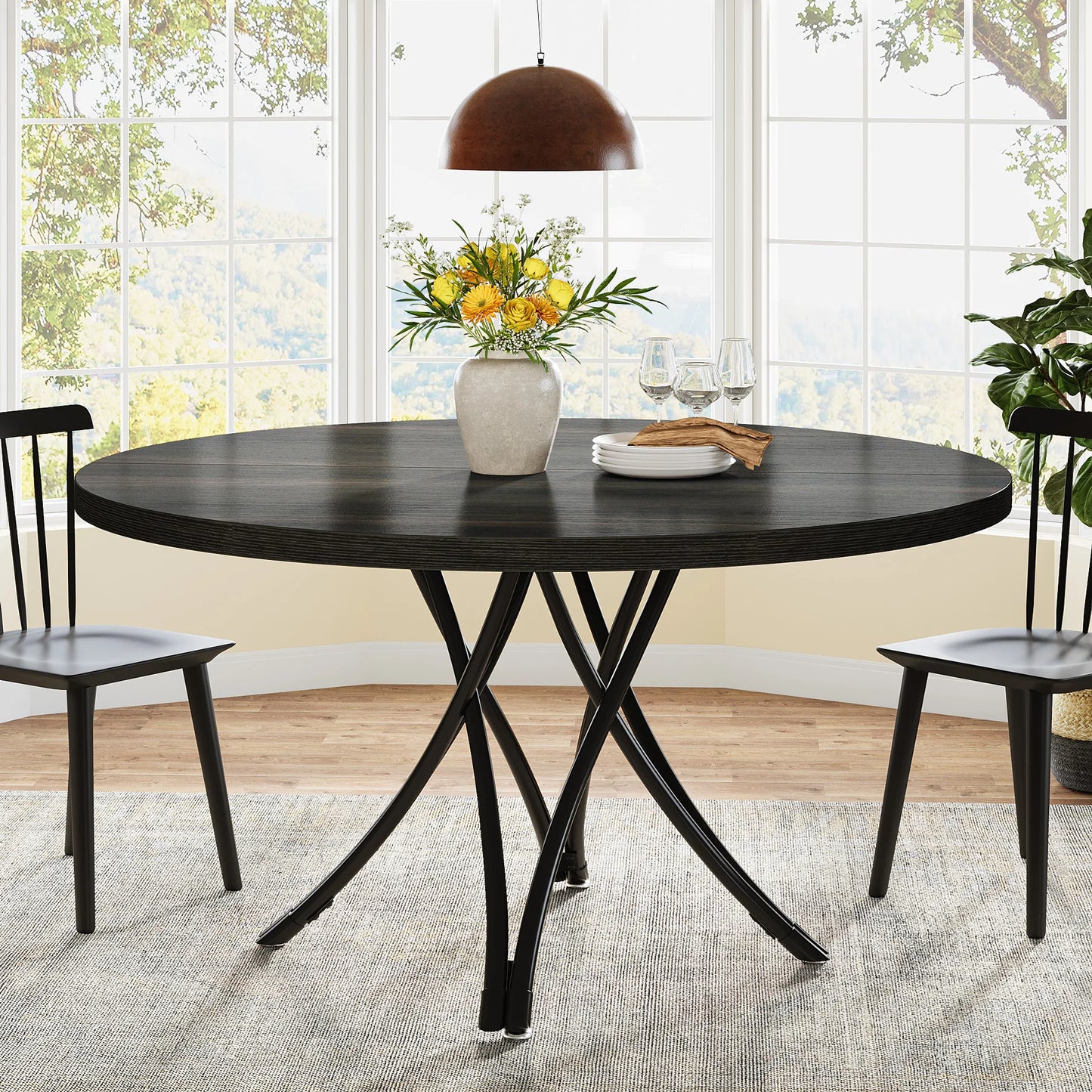 Tribesigns Round Dining Table For 4-6 People Industrial Farmhouse Kitchen