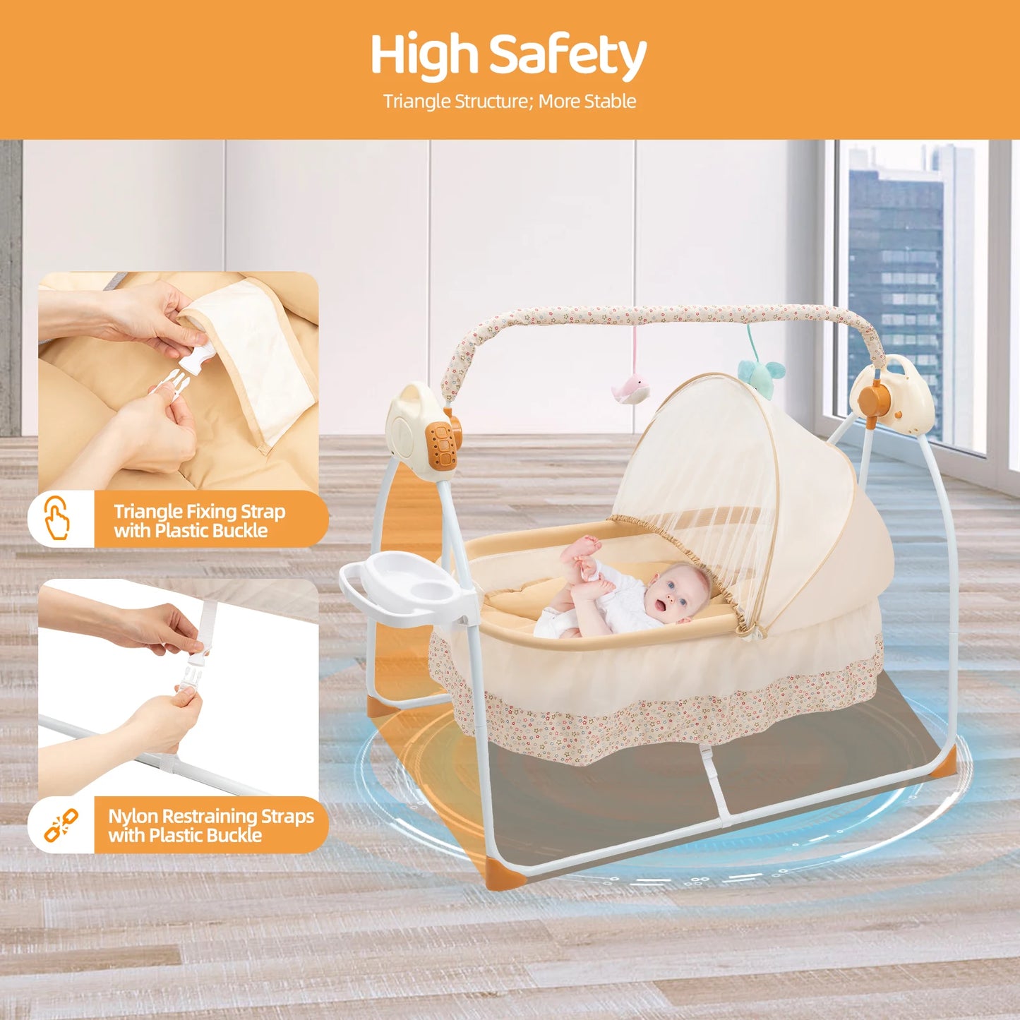 Electric Baby Crib Cradle With Remote Control And Music