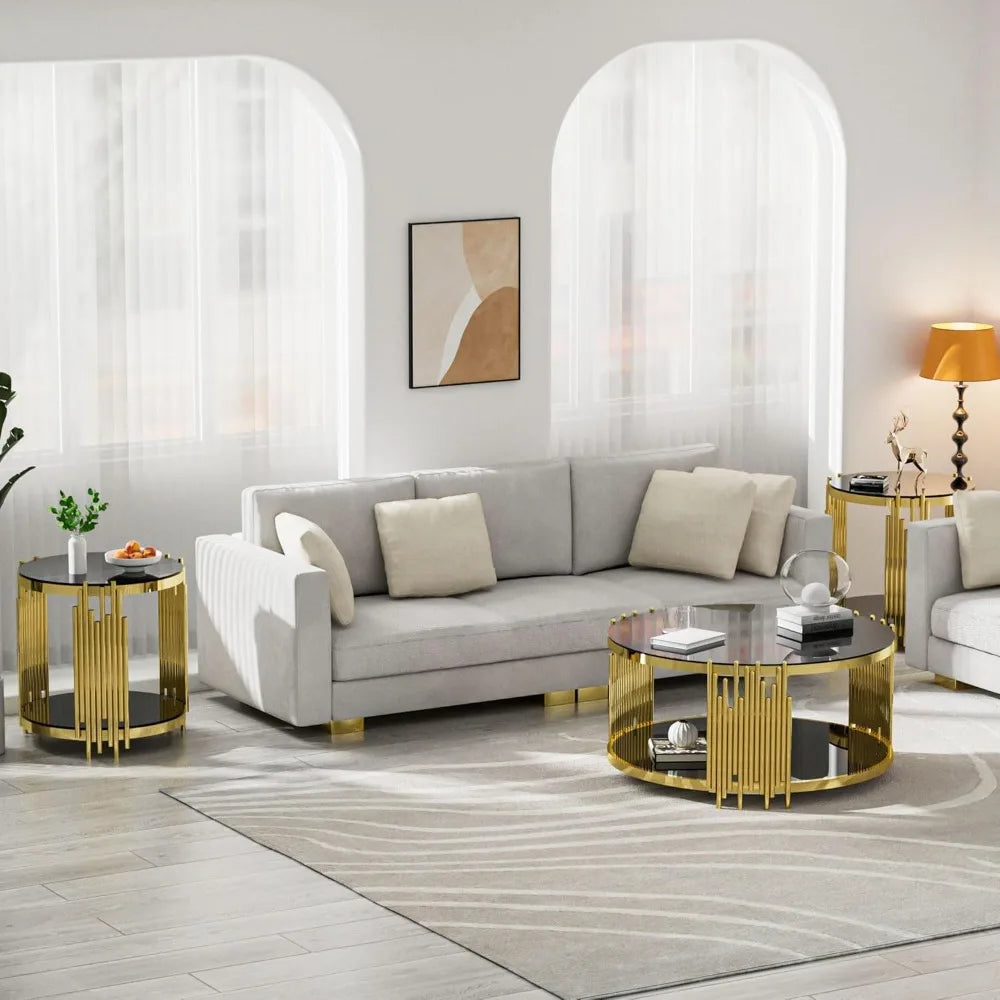 Round Glass End Table With Stainless Steel Irregular Leg