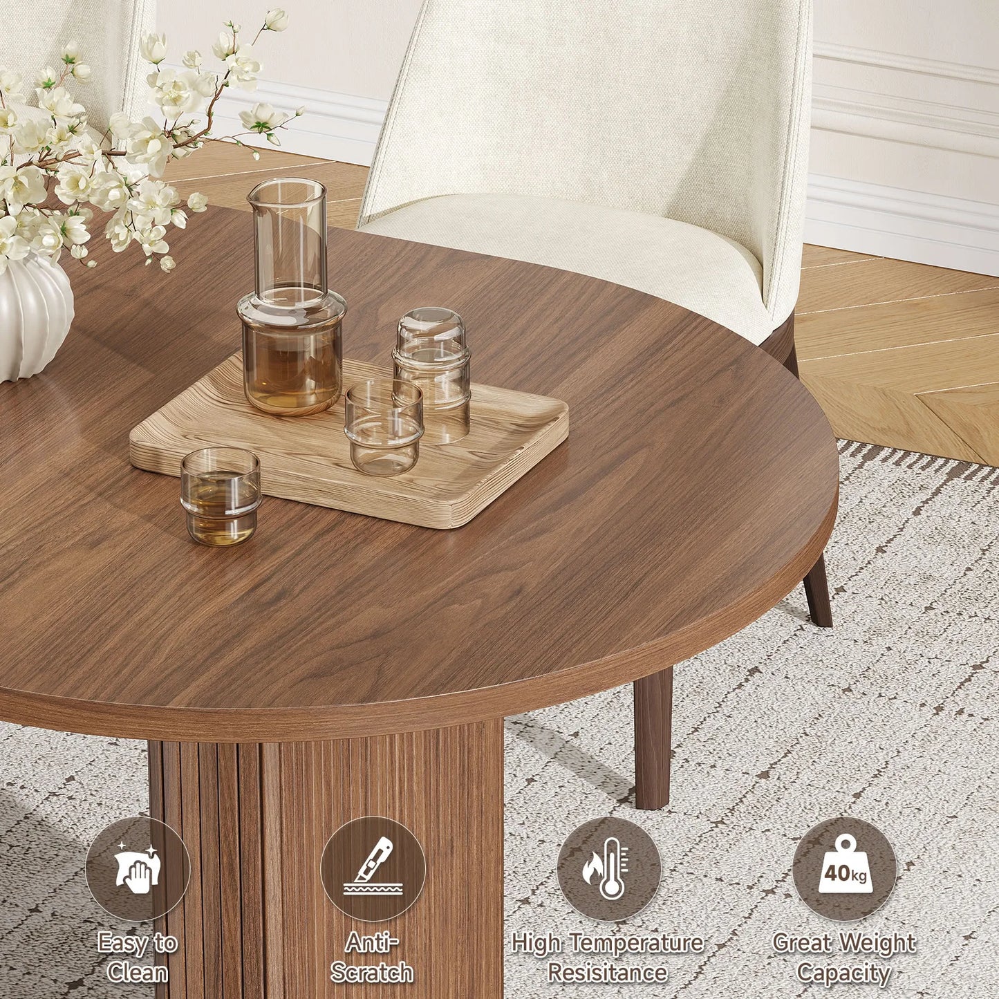 ONBRILL Oval Dining Table With Two Tier Storage And LED