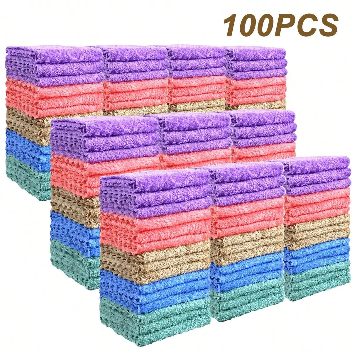 Soft Absorbent Washcloths Set 20 40 60 100 Pcs Polyester Nylon