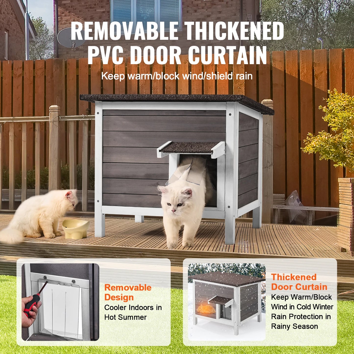 SucceBuy Outdoor Cat House Weatherproof Feral Shelter Insulated Wooden