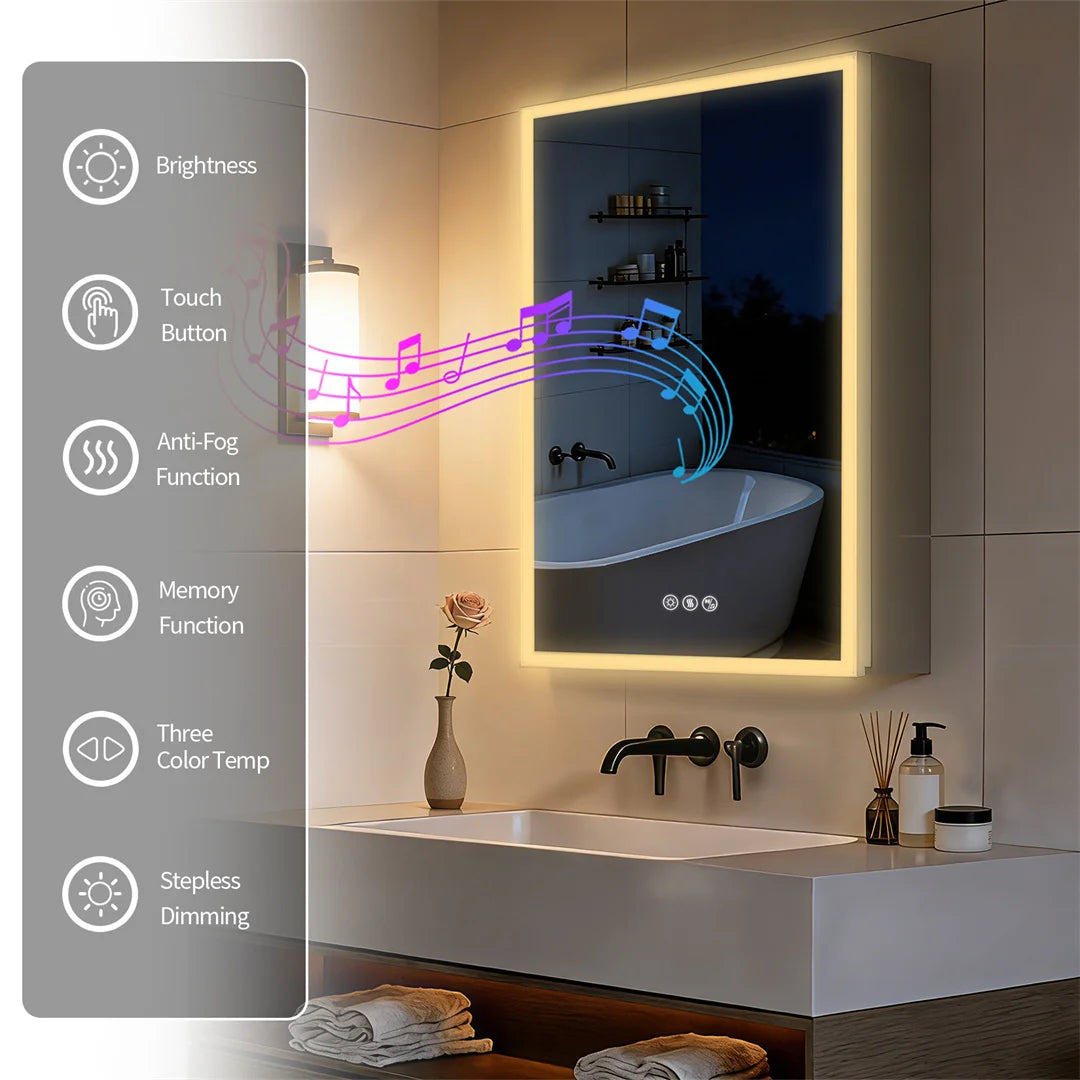 Luvodi Wall Mounted Led Bathroom Cabinet With Bluetooth Speaker Demirror