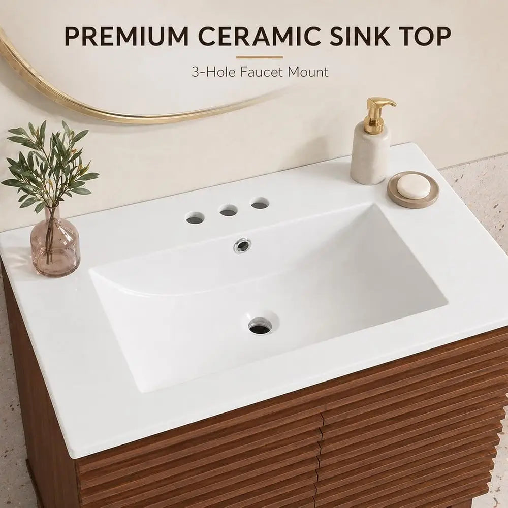 LuxeMerge 36 Inch Walnut Bathroom Vanity With Sink Cabinet