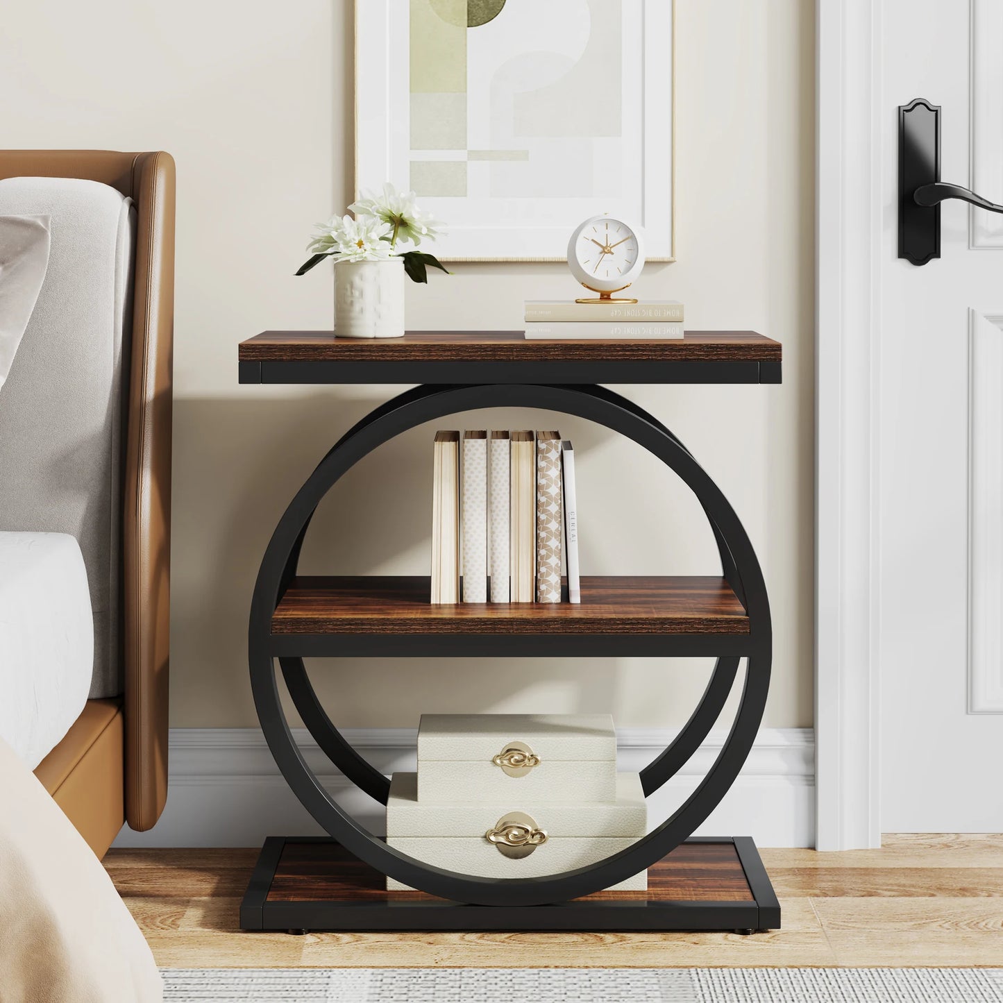 Tribesigns End Table With Three Storage Shelves Industrial Narrow