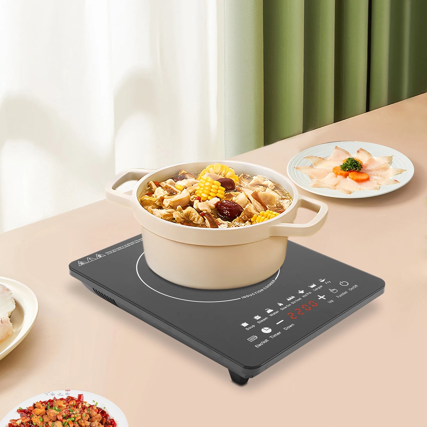 750W Induction Cooker With Glass PP Body And 8 Presets