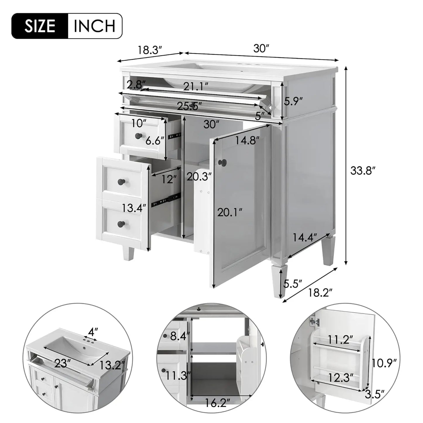 Modern Freestanding Bathroom Vanity With Ceramic Sink Storage Cabinet