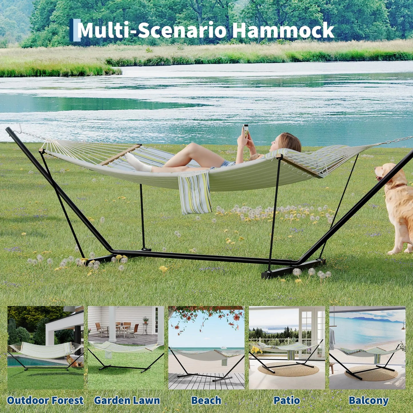 HiMISS Outdoor Hammock With Stand 2 Person Carry Bag