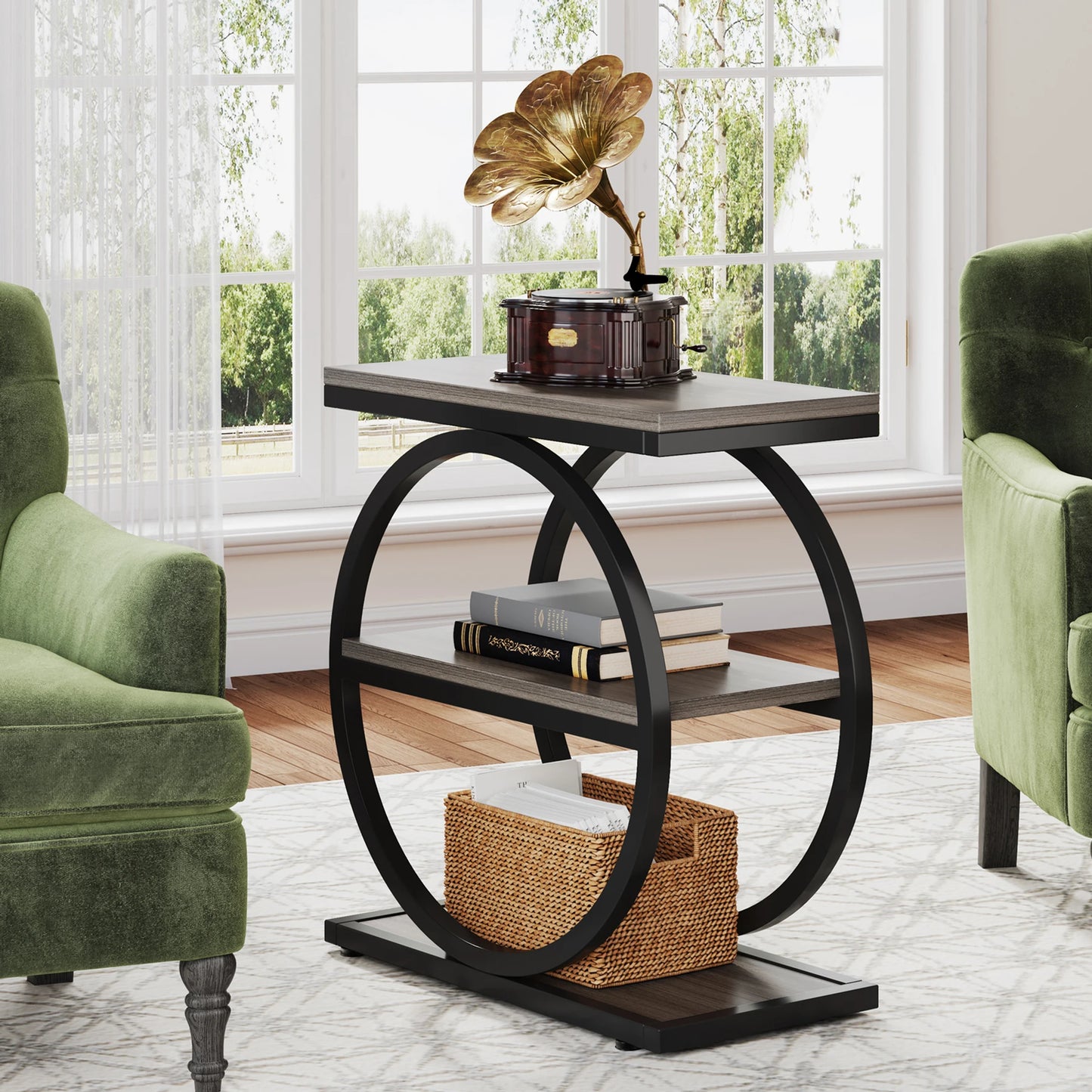 Tribesigns End Table With Three Storage Shelves Industrial Narrow
