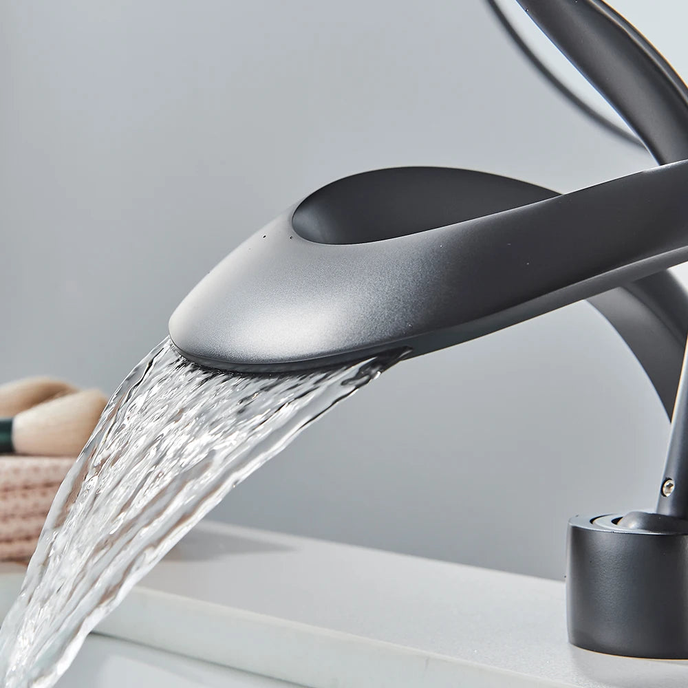 Rozin Basin Faucet Waterfall Deck Mounted Hot Cold Mixer