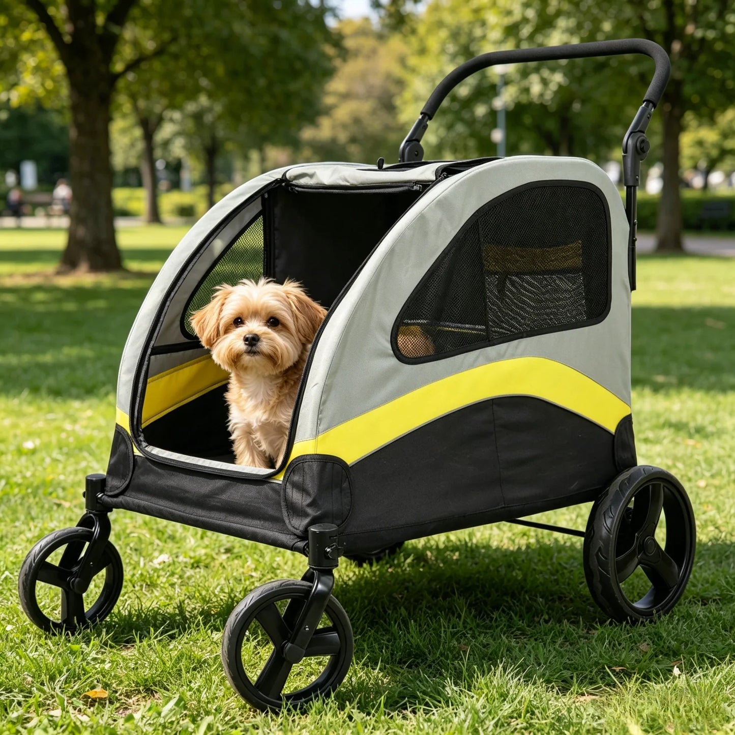 Dog Stroller For Dogs Foldable Pet Carrier With Zipper Divider