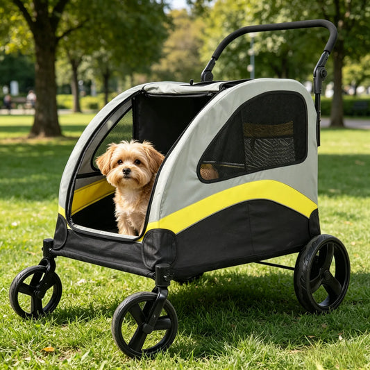 Dog Stroller For Dogs Foldable Pet Carrier With Zipper Divider