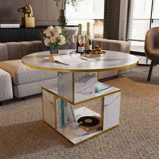 MERRONIX 3-Tier Round Coffee Table With Storage, Modern Metal Frame
