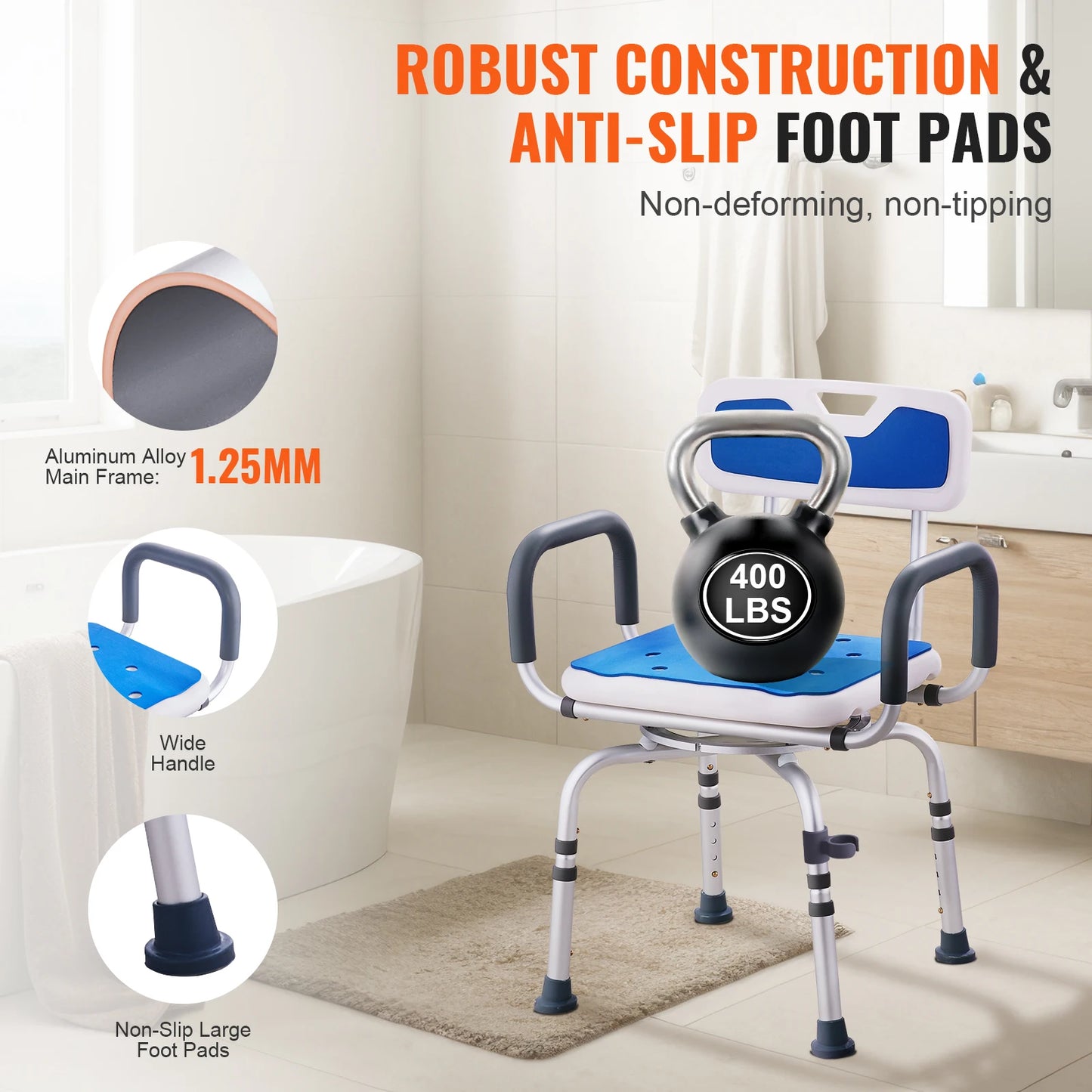 SucceBuy Swivel Shower Chair 360 Degree Adjustable With Armrests