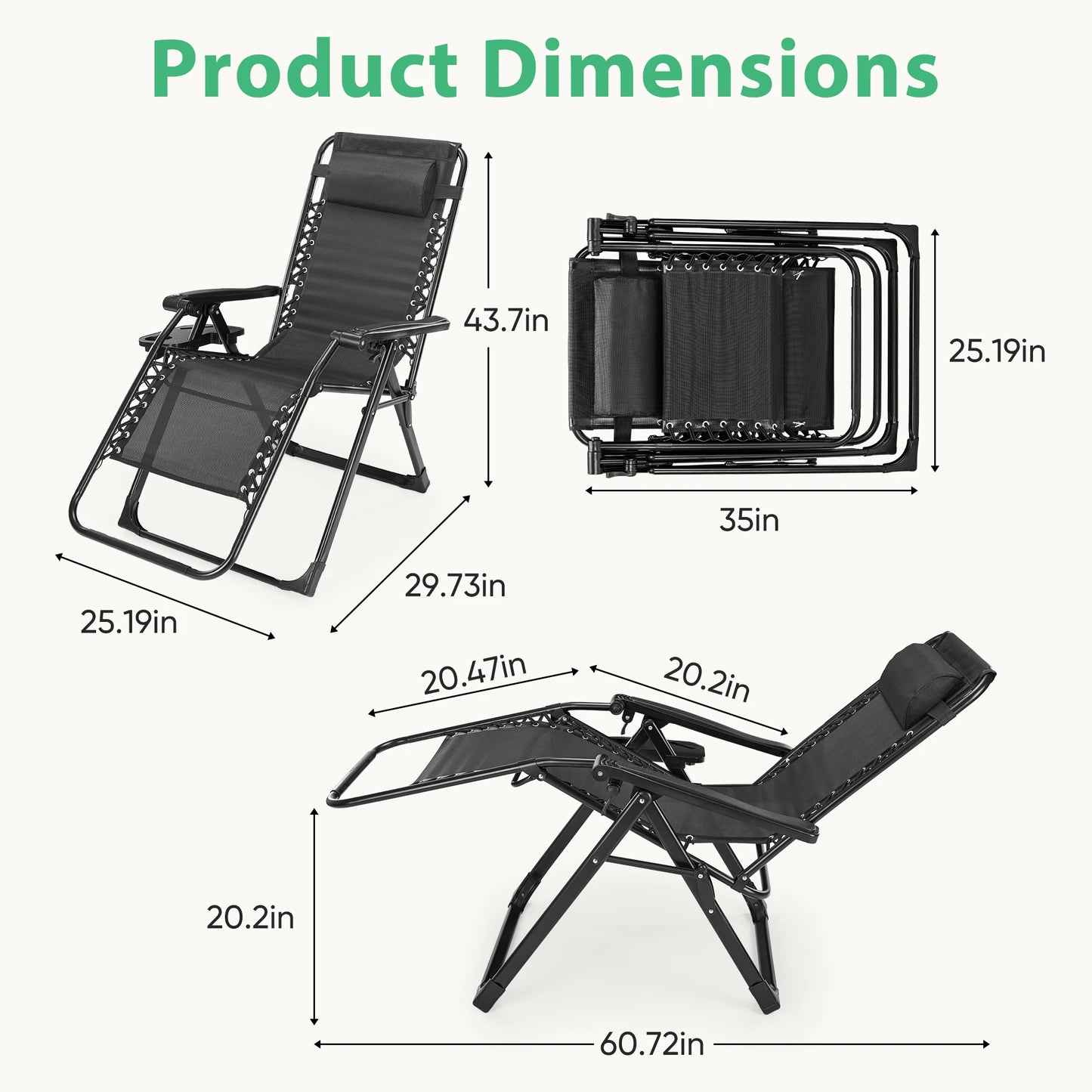 JHK Zero Gravity Recliner Folding Patio Chair With Cup Holder