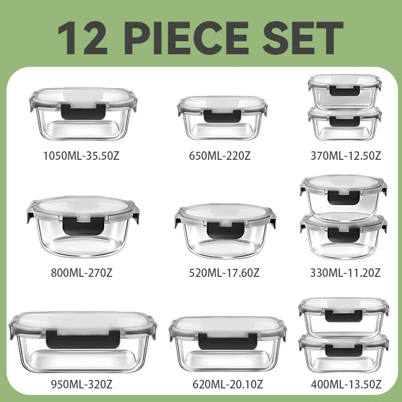12 Glass Lunch Boxes BPA Free For Microwave Freezer Dishwasher