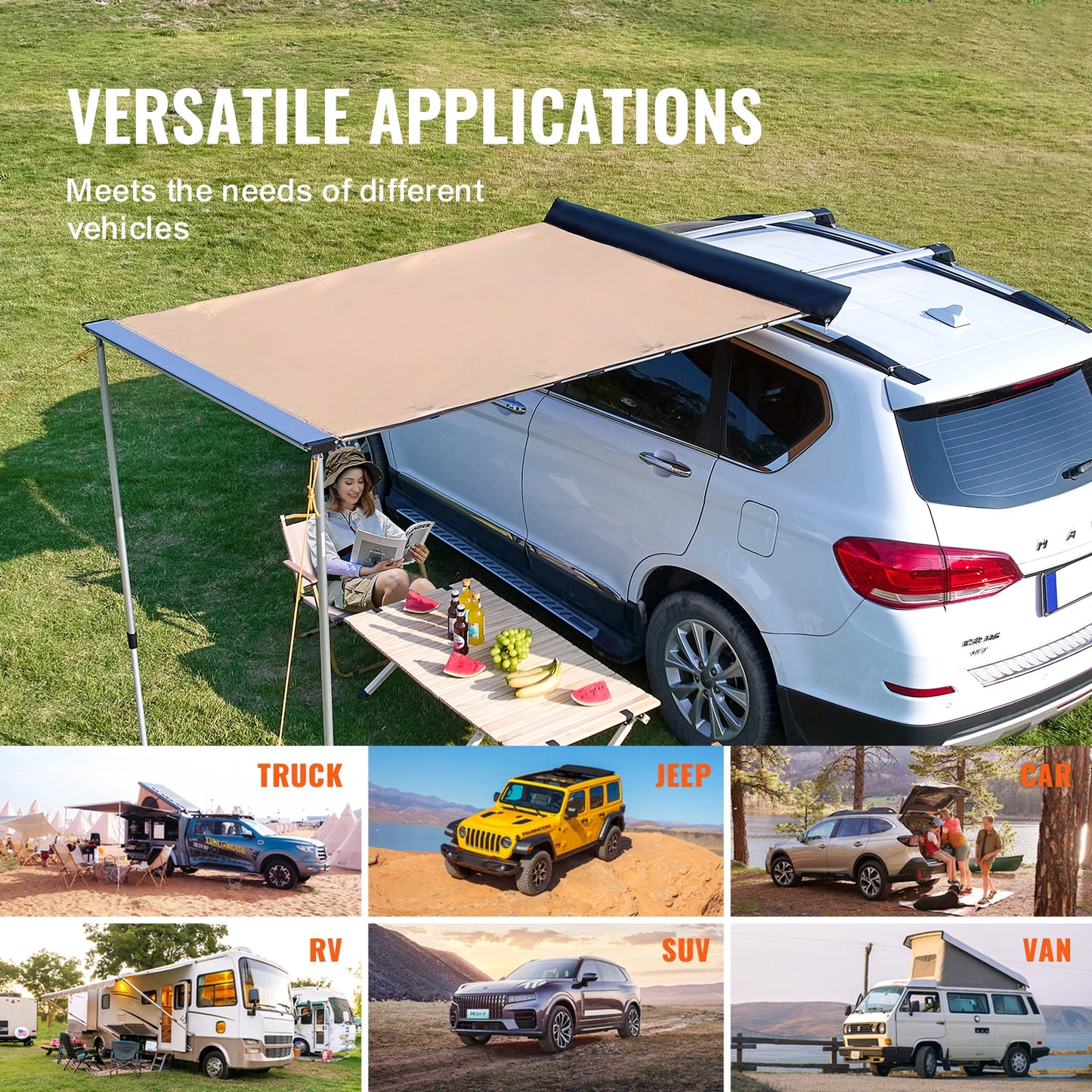 Succebuy Retractable Car Side Awning With Waterproof Storage Bag