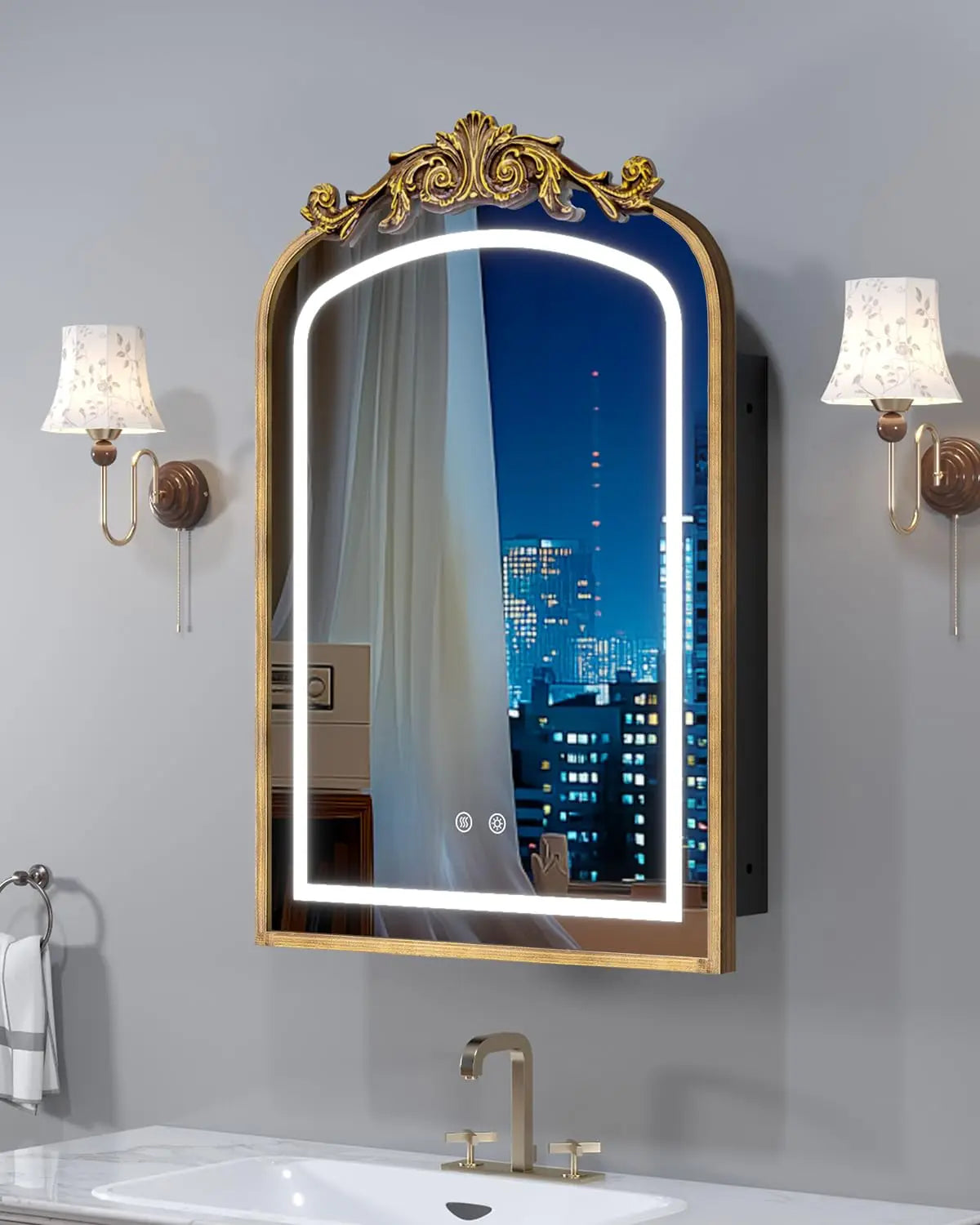 LED Bathroom Medicine Cabinet With Mirror Baroque Style Dimmable Lighting