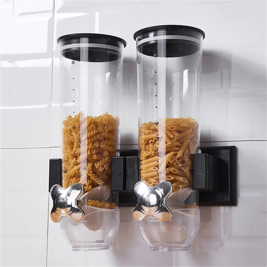 Wall Mounted Two Barrel Cereal Dispenser For Grains And Rice