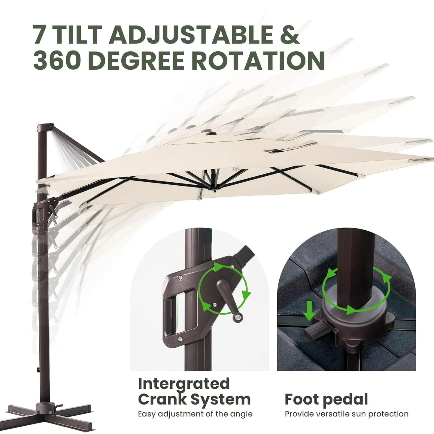 GUANGBAI Cantilever Patio Umbrella Offset 7 Tilts 360 Degree Rotation